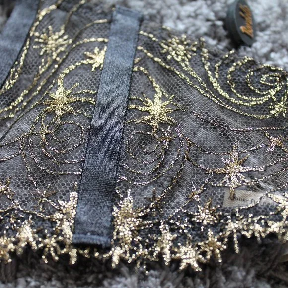 SOLD Bordelle Selene Open Ouvert Wire Bra Thong set Black Gold star embroidery - Picture 10 of 12